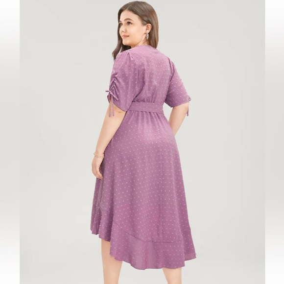 BloomChic Plus Size 2XL Plain Wrap Ruffles Pocket Belted High Low Hem Dress us18 - Picture 2 of 8